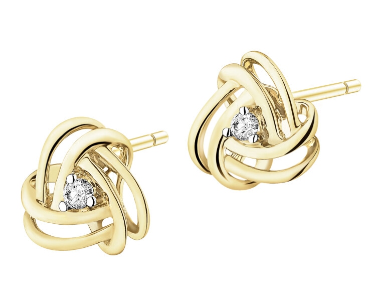 Kolczyki z żółtego złota z brylantami - 0,02 ct - próba 375