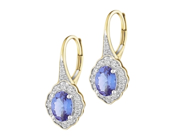 Kolczyki z żółtego złota z brylantami i tanzanitami - próba 585