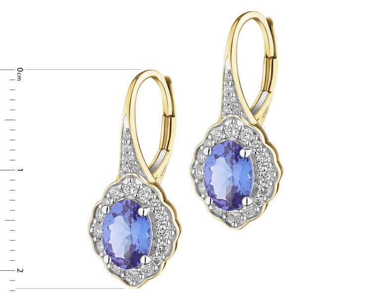 Kolczyki z żółtego złota z brylantami i tanzanitami - próba 585