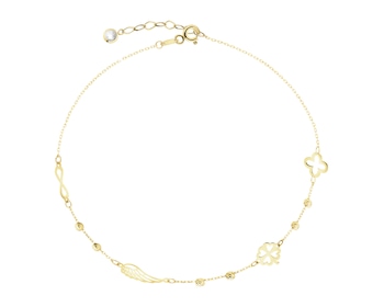 Złota bransoletka z cyrkonią - kwiat, koniczyna, skrzydło, nieskończoność