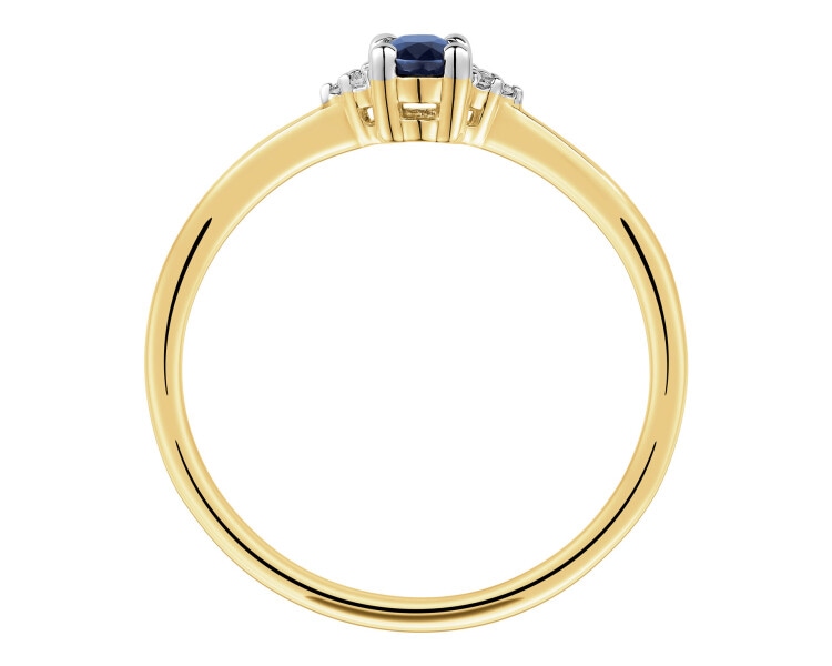 Pierścionek z żółtego złota z diamentami i szafirem - próba 585