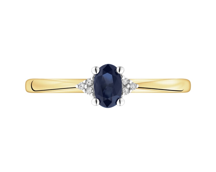 Pierścionek z żółtego złota z diamentami i szafirem - próba 585