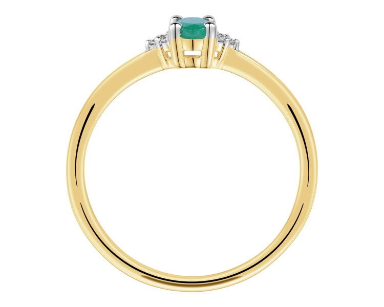 Pierścionek z żółtego złota z diamentami i szmaragdem - próba 585
