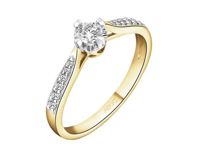 Pierścionek z żółtego złota z brylantami - serce - 0,25 ct - próba 585