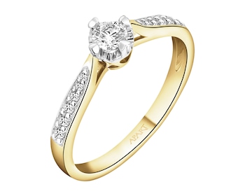 Pierścionek z żółtego złota z brylantami - serce - 0,25 ct - próba 585