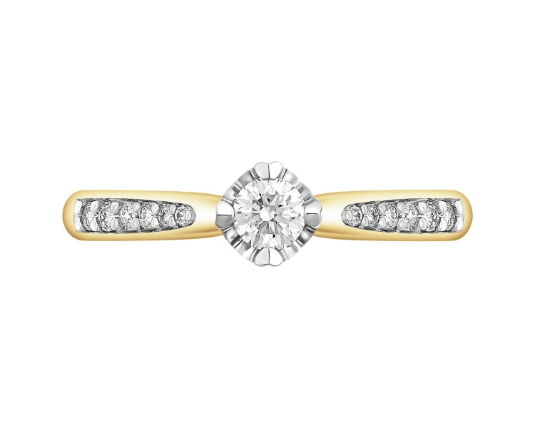 Pierścionek z żółtego złota z brylantami - serce - 0,25 ct - próba 585