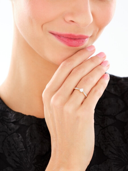 14 K Rhodium-Plated Yellow Gold Ring  - 0,25 ct - fineness 14 K