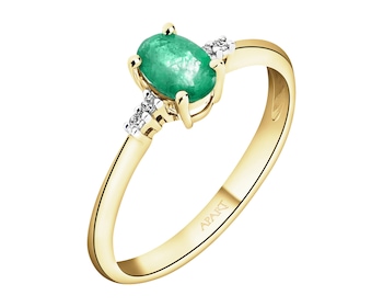 Pierścionek z żółtego złota z diamentami i szmaragdem - próba 585