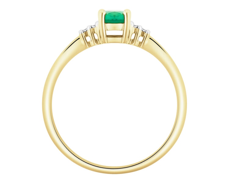 Pierścionek z żółtego złota z diamentami i szmaragdem - próba 585