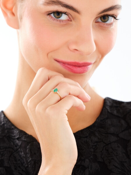 14 K Rhodium-Plated Yellow Gold Ring  - fineness 14 K