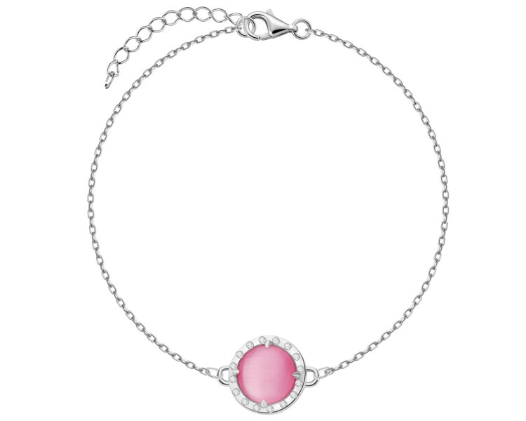 Bransoletka srebrna z cyrkoniami i z kamieniem jubilerskim kocie oko