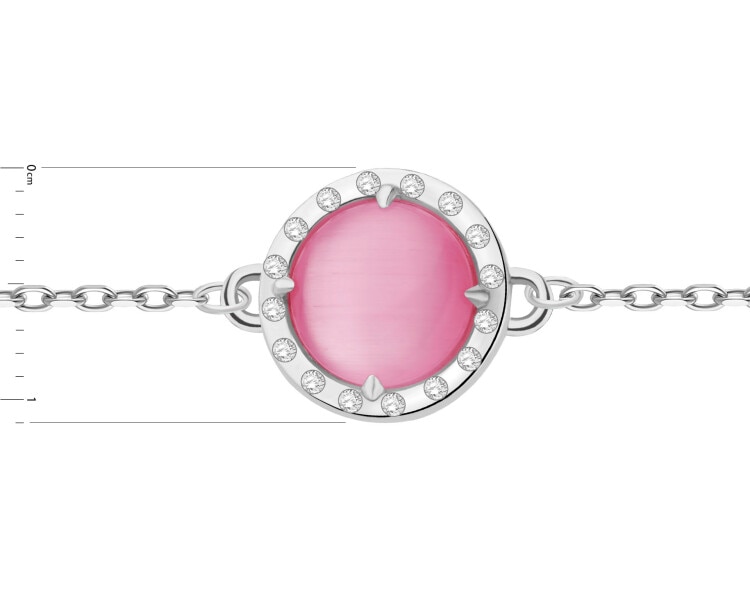 Bransoletka srebrna z cyrkoniami i z kamieniem jubilerskim z efektem kociego oka - koło