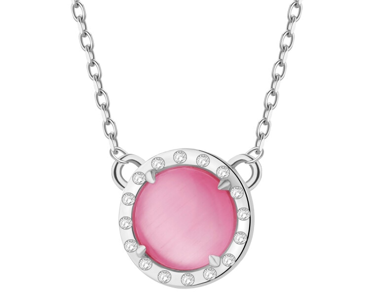 Naszyjnik srebrny z cyrkoniami i kamieniem jubilerskim kocie oko