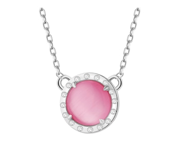 Naszyjnik srebrny z cyrkoniami i kamieniem jubilerskim kocie oko