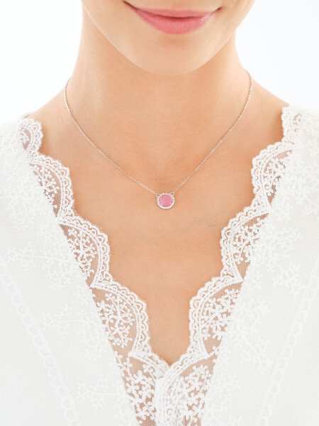 Naszyjnik srebrny z cyrkoniami i kamieniem jubilerskim z efektem kociego oka - koło