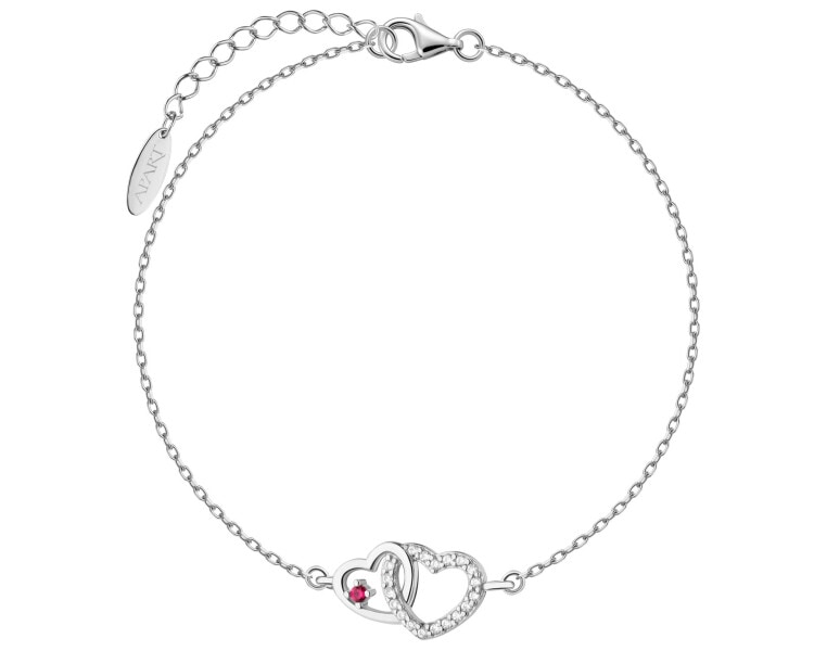 Bransoletka srebrna z cyrkoniami - serca