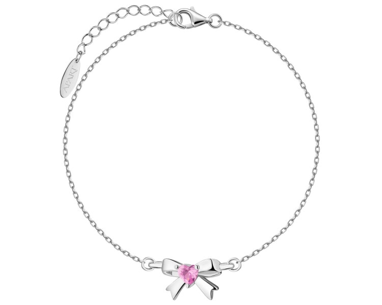 Bransoletka srebrna z cyrkoniami - kokardka, serce