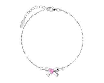 Bransoletka srebrna z cyrkoniami - kokardka, serce