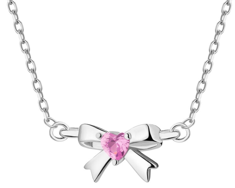 Naszyjnik srebrny z cyrkonią - kokardka, serce