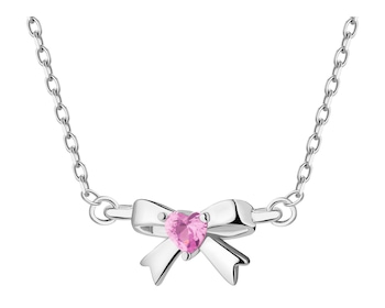 Naszyjnik srebrny z cyrkonią - kokardka, serce