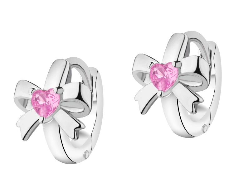 Kolczyki srebrne z cyrkoniami - kokardki, serca