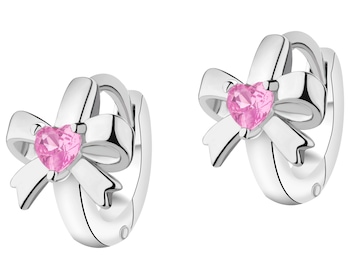 Kolczyki srebrne z cyrkoniami - kokardki, serca