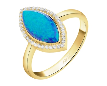 Złoty pierścionek z opalitem i cyrkoniami