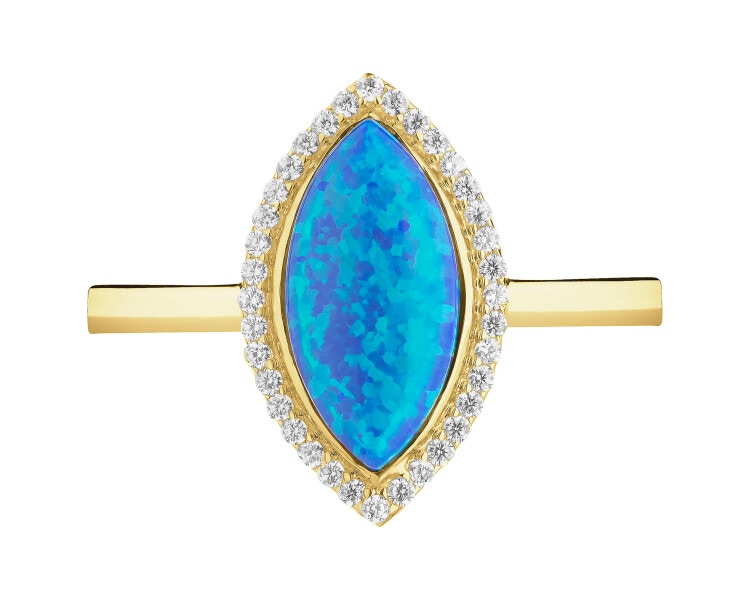 Złoty pierścionek z opalitem i cyrkoniami