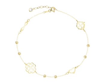 Złota bransoletka z cyrkonią - koniczyna, serce, nieskończoność