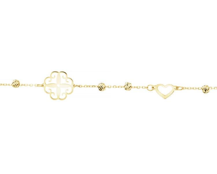 Złota bransoletka z cyrkonią - koniczyna, serce, nieskończoność