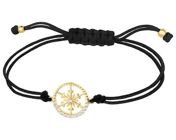 Bransoletka z cyrkoniami i elementami z żółtego złota - śnieżynka