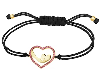 Bransoletka z cyrkoniami i elementami z żółtego złota - serca