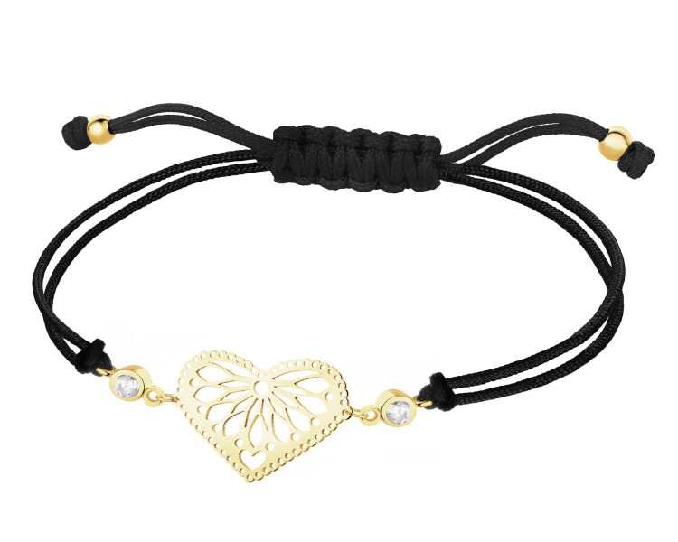 Bransoletka z cyrkoniami i elementami z żółtego złota - serce