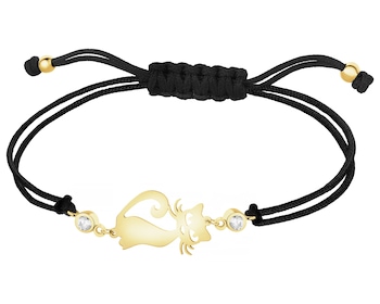 Bransoletka z cyrkoniami i elementami z żółtego zlota - kot