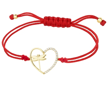 Bransoletka z cyrkoniami i elementami z żółtego złota - serce, ważka