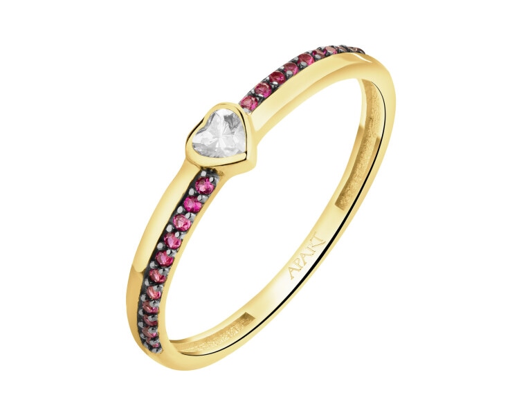 Złoty pierścionek z cyrkoniami - serce