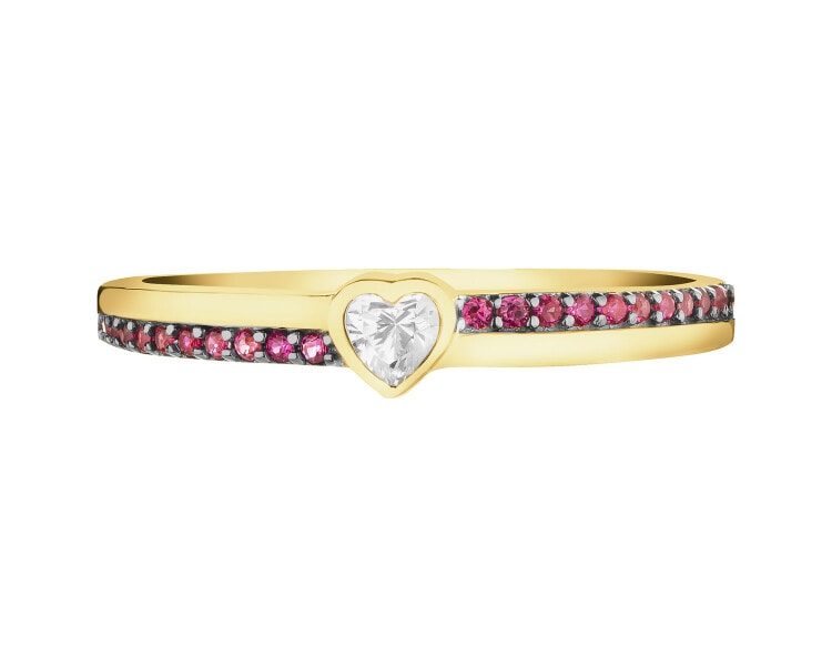 Złoty pierścionek z cyrkoniami - serce