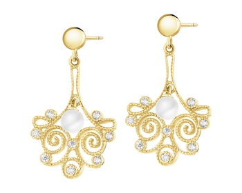 Złote kolczyki z perłami i cyrkoniami