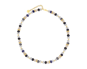 Naszyjnik z mosiądzu pozłacany z sodalitami i kwarcami