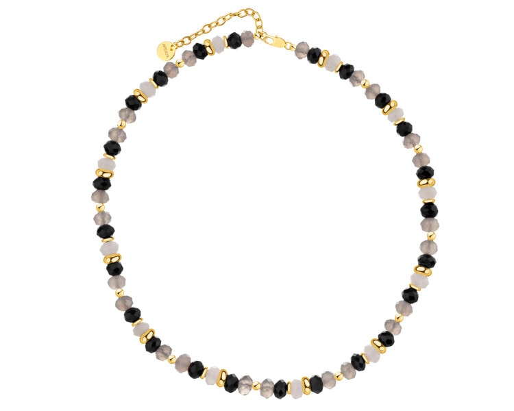 Naszyjnik z mosiądzu pozłacany z agatami i kwarcami