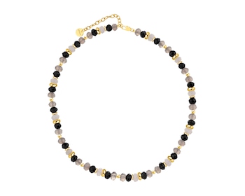 Naszyjnik z mosiądzu pozłacany z agatami i kwarcami