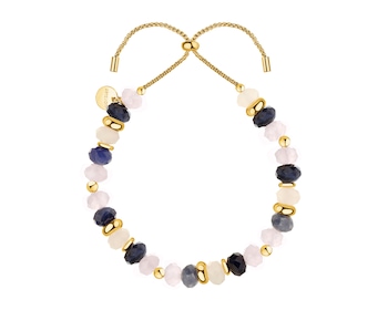 Bransoletka z mosiądzu pozłacana z sodalitami kwarcami