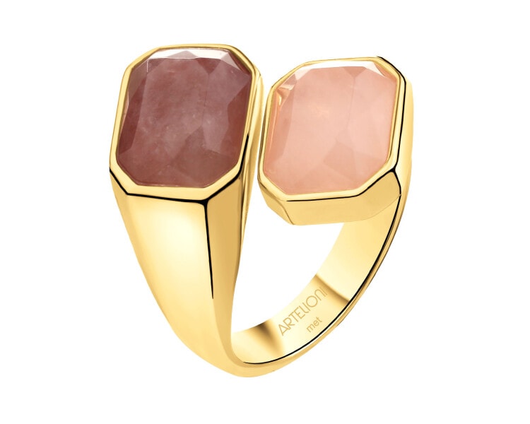 Pierścionek z mosiądzu pozłacany z kwarcami