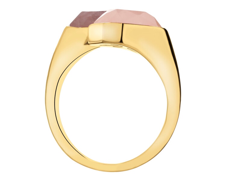 Pierścionek z mosiądzu pozłacany z kwarcami