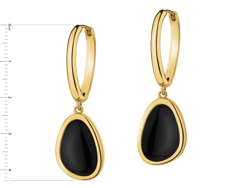 Gold-Plated Brass, Gold-Plated Silver Dangling Earring with Agate