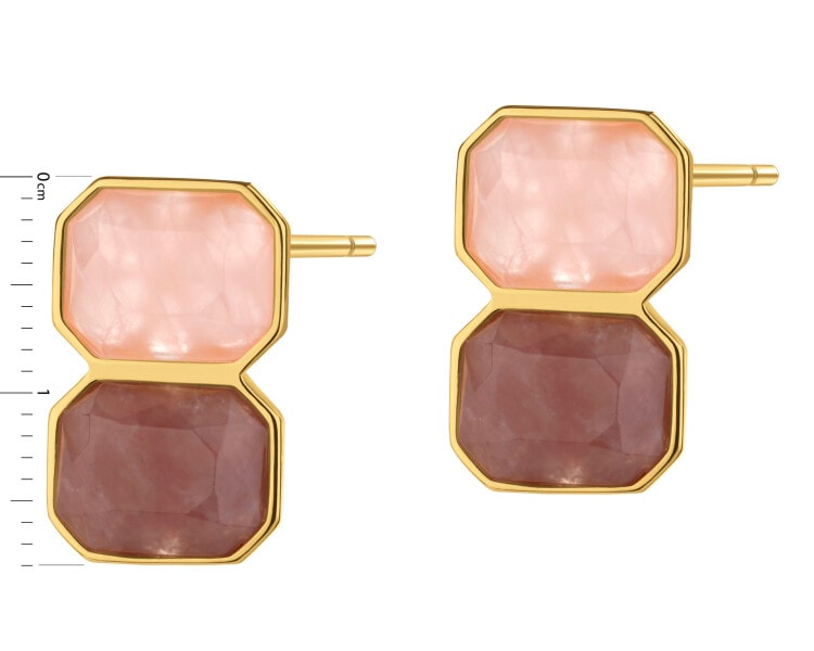 Gold-Plated Brass, Gold-Plated Silver Earrings with Quartz