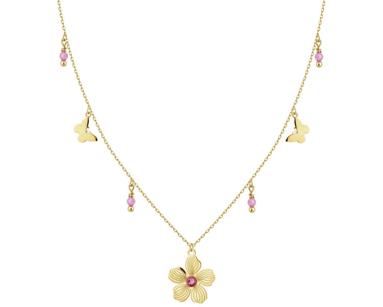 Złoty naszyjnik z cyrkoniami - kwiat, motyle