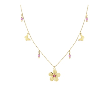 Złoty naszyjnik z cyrkoniami - kwiat, motyle