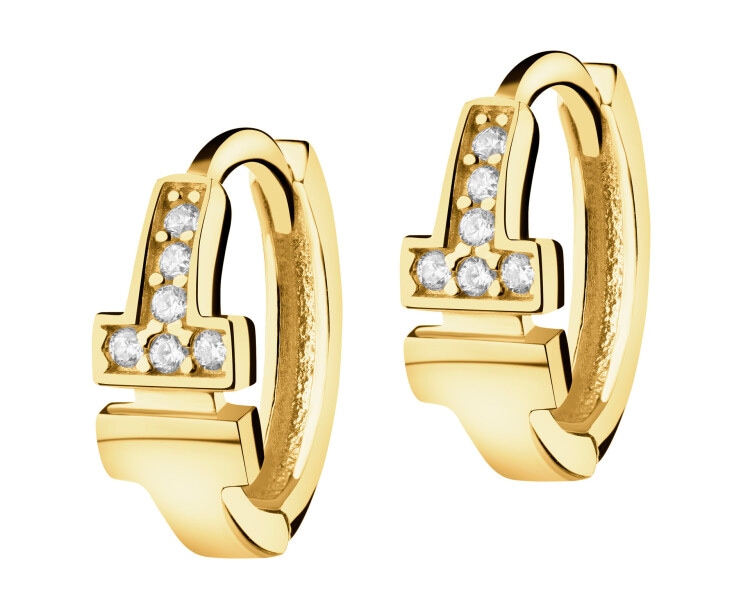 9 K Yellow Gold Hoop Earring with Cubic Zirconia
