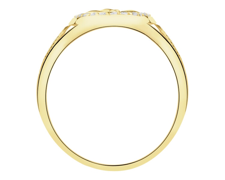 Złoty pierścionek z cyrkoniami - sygnet - róża